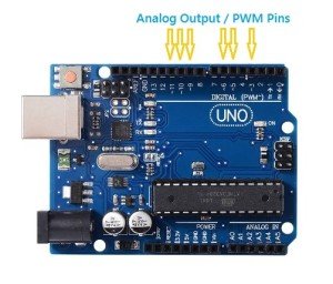 PWM or analog output pins of the Uno board